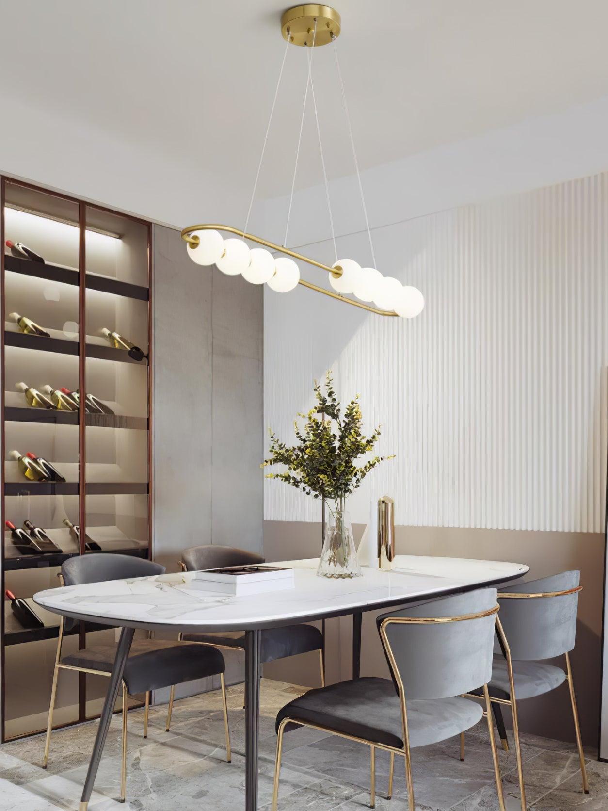 Modern Brass Pearl Chain Pendant Lamp with White Acrylic Globe LED Ceiling Light