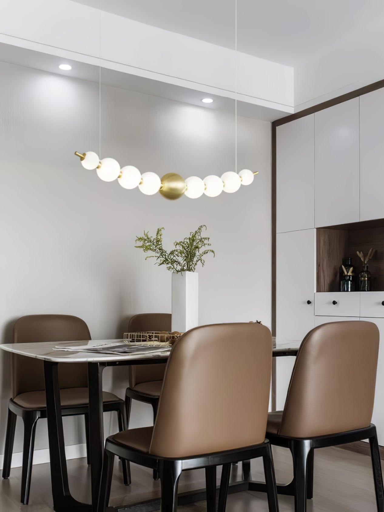 Modern Brass Pearl Chain Pendant Lamp with White Acrylic Globe LED Ceiling Light