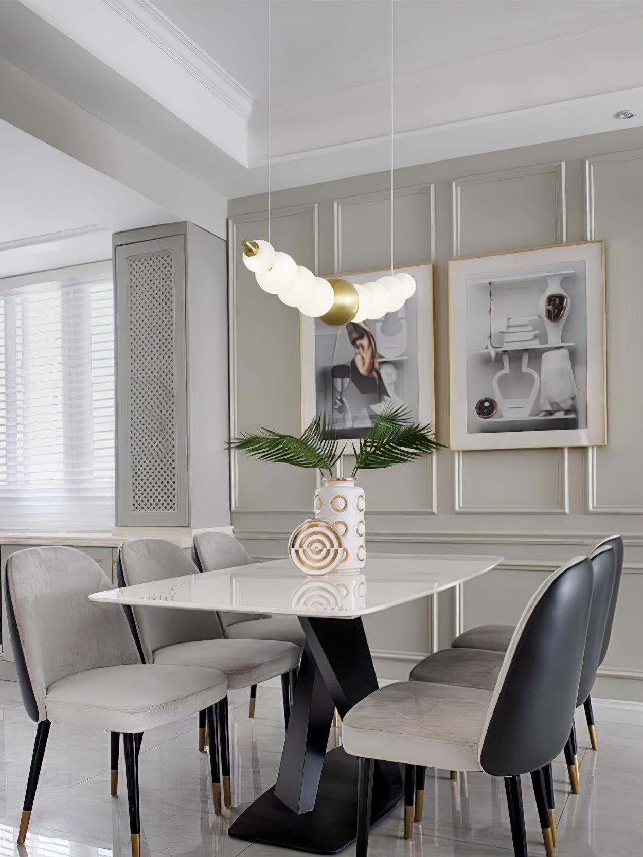 Modern Brass Pearl Chain Pendant Lamp with White Acrylic Globe LED Ceiling Light