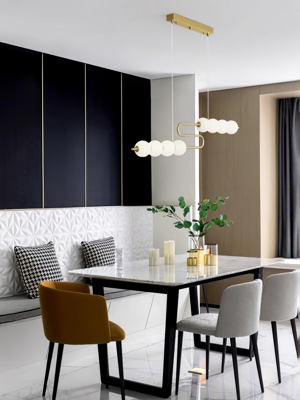Modern Brass Pearl Chain Pendant Lamp with White Acrylic Globe LED Ceiling Light