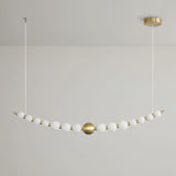 Modern Brass Pearl Chain Pendant Lamp with White Acrylic Globe LED Ceiling Light