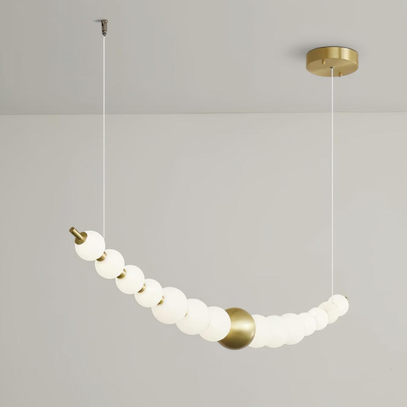 Modern Brass Pearl Chain Pendant Lamp with White Acrylic Globe LED Ceiling Light