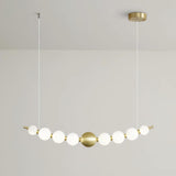 Modern Brass Pearl Chain Pendant Lamp with White Acrylic Globe LED Ceiling Light