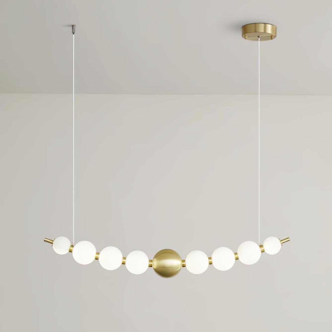Modern Brass Pearl Chain Pendant Lamp with White Acrylic Globe LED Ceiling Light