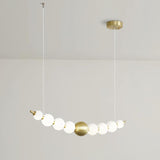 Modern Brass Pearl Chain Pendant Lamp with White Acrylic Globe LED Ceiling Light