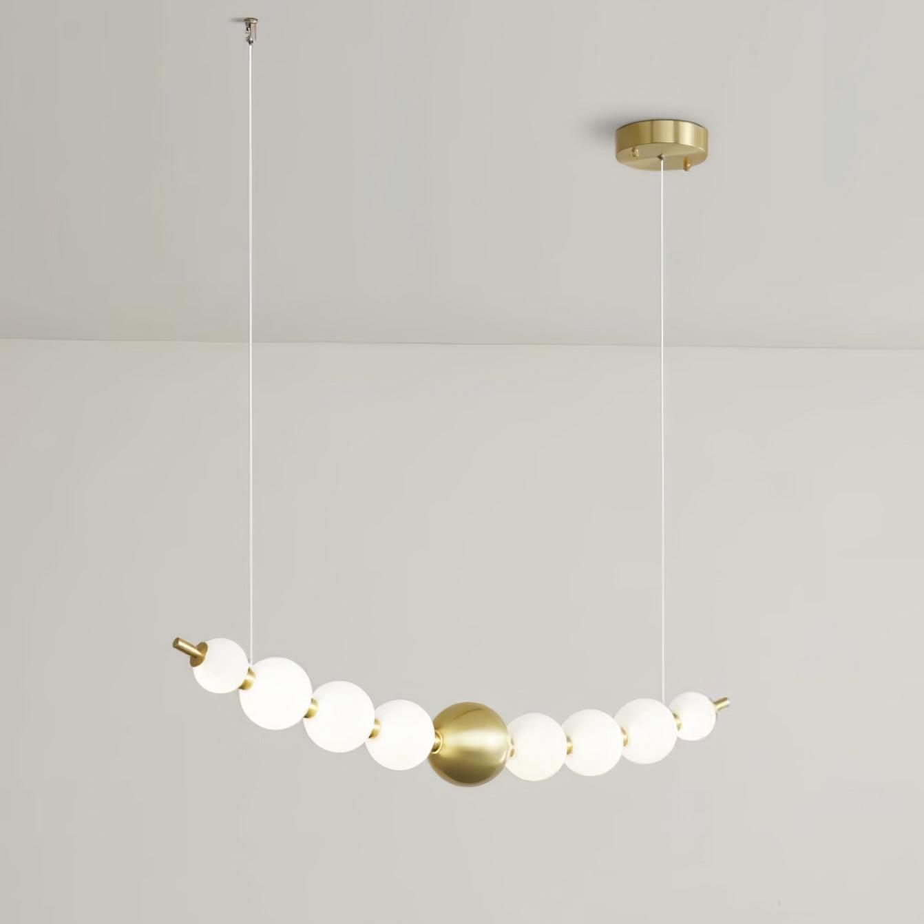 Modern Brass Pearl Chain Pendant Lamp with White Acrylic Globe LED Ceiling Light