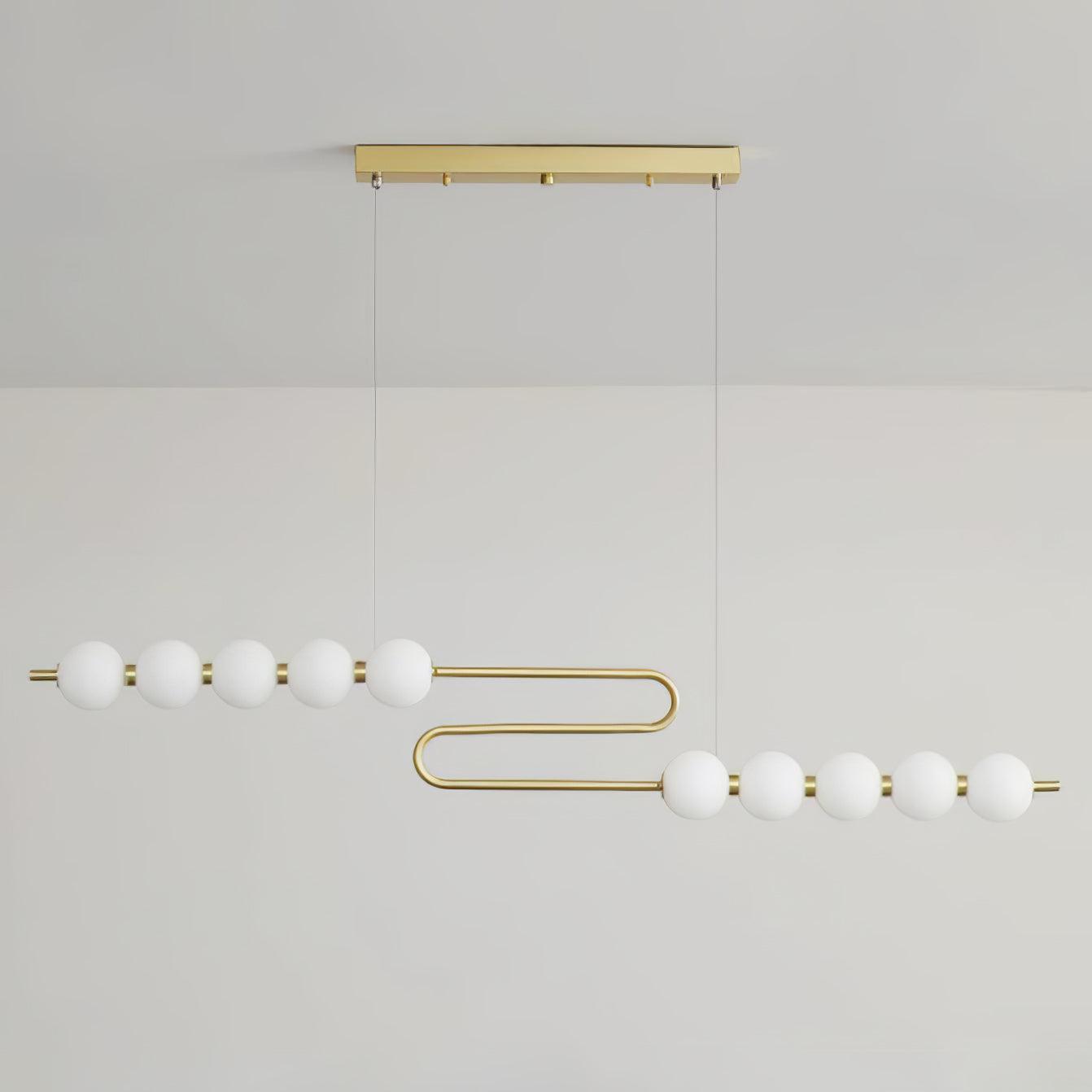 Modern Brass Pearl Chain Pendant Lamp with White Acrylic Globe LED Ceiling Light