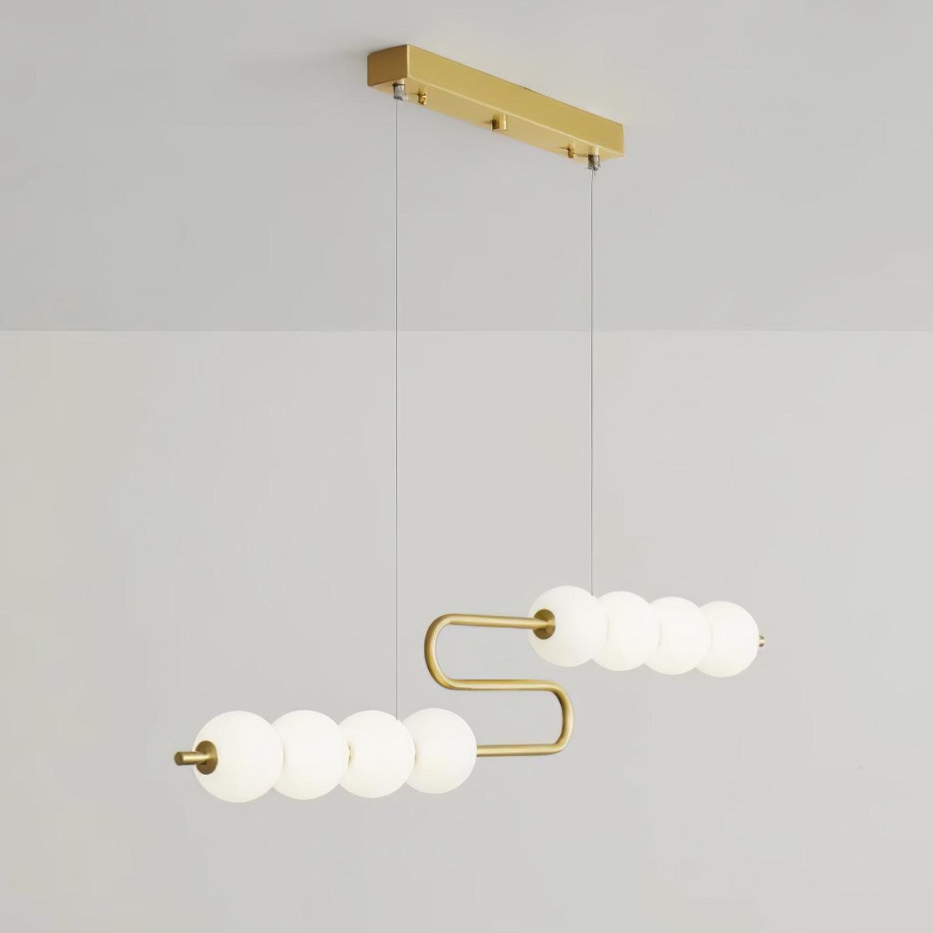 Modern Brass Pearl Chain Pendant Lamp with White Acrylic Globe LED Ceiling Light