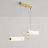 Modern Brass Pearl Chain Pendant Lamp with White Acrylic Globe LED Ceiling Light