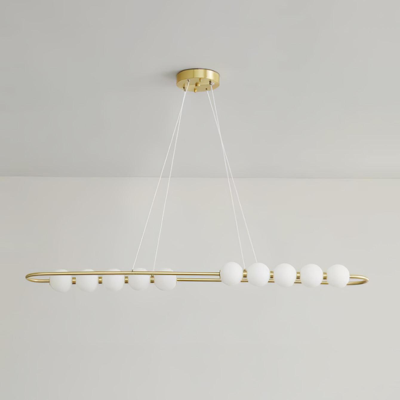 Modern Brass Pearl Chain Pendant Lamp with White Acrylic Globe LED Ceiling Light