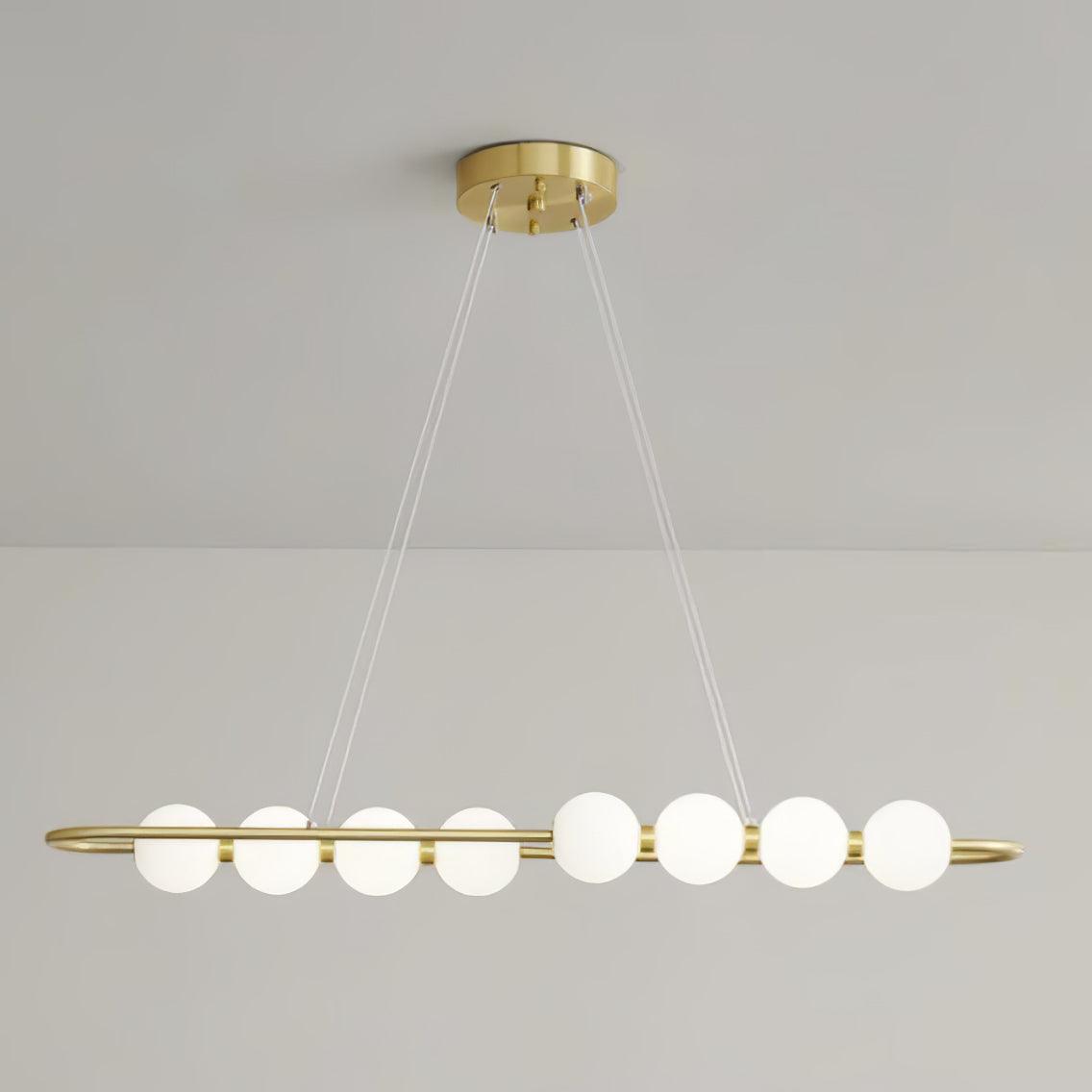 Modern Brass Pearl Chain Pendant Lamp with White Acrylic Globe LED Ceiling Light
