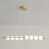 Modern Brass Pearl Chain Pendant Lamp with White Acrylic Globe LED Ceiling Light