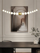 Modern Brass Pearl Chain Pendant Lamp with White Acrylic Globe LED Ceiling Light