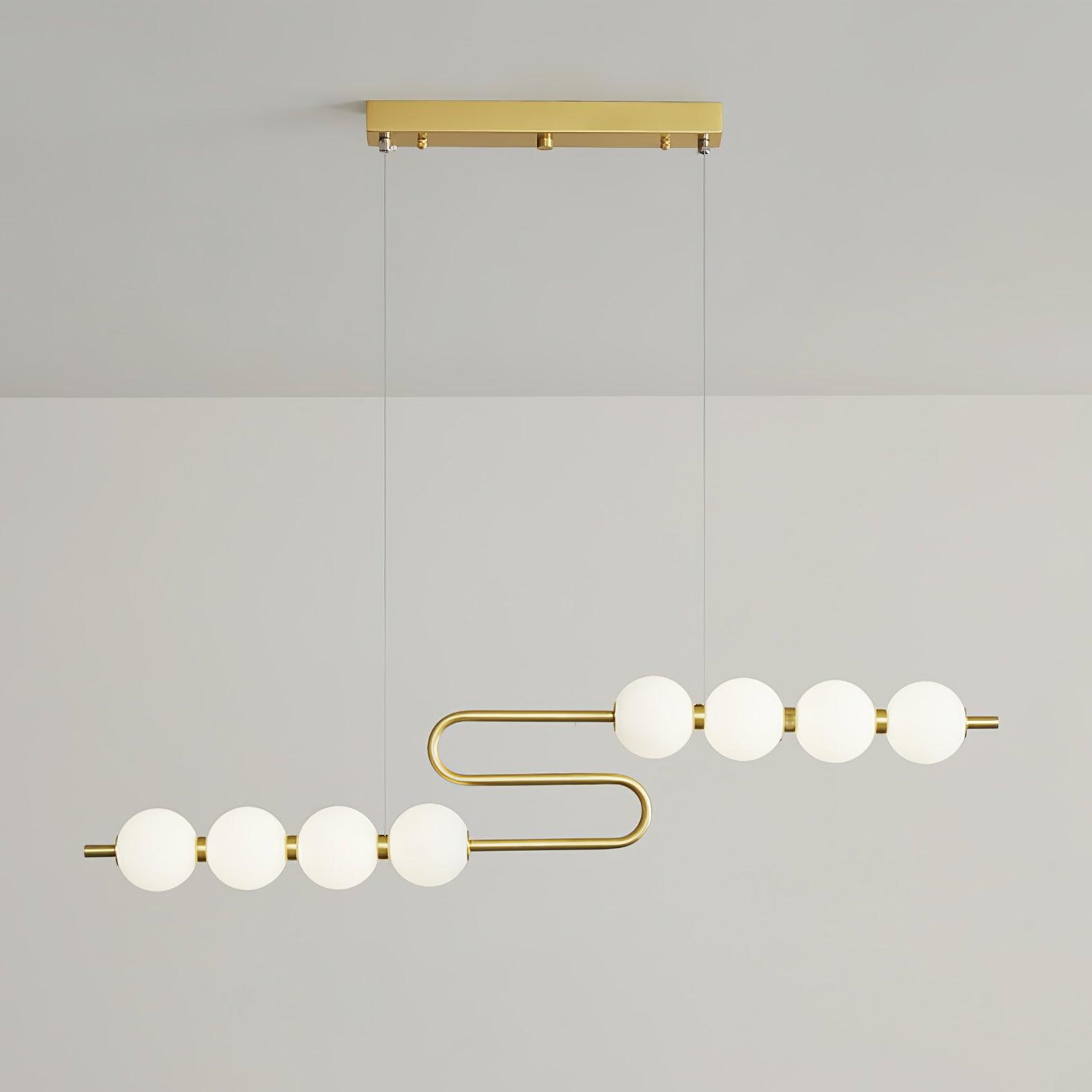 Modern Brass Pearl Chain Pendant Lamp with White Acrylic Globe LED Ceiling Light