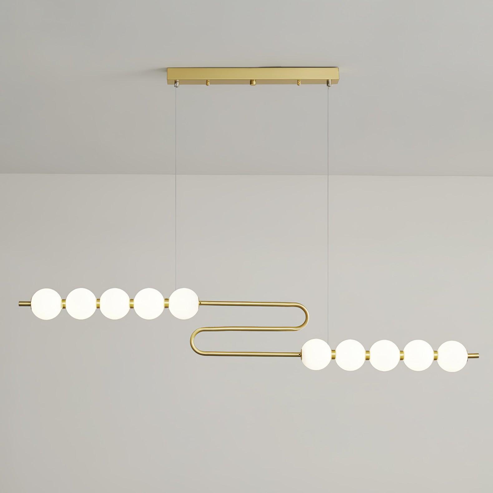 Modern Brass Pearl Chain Pendant Lamp with White Acrylic Globe LED Ceiling Light