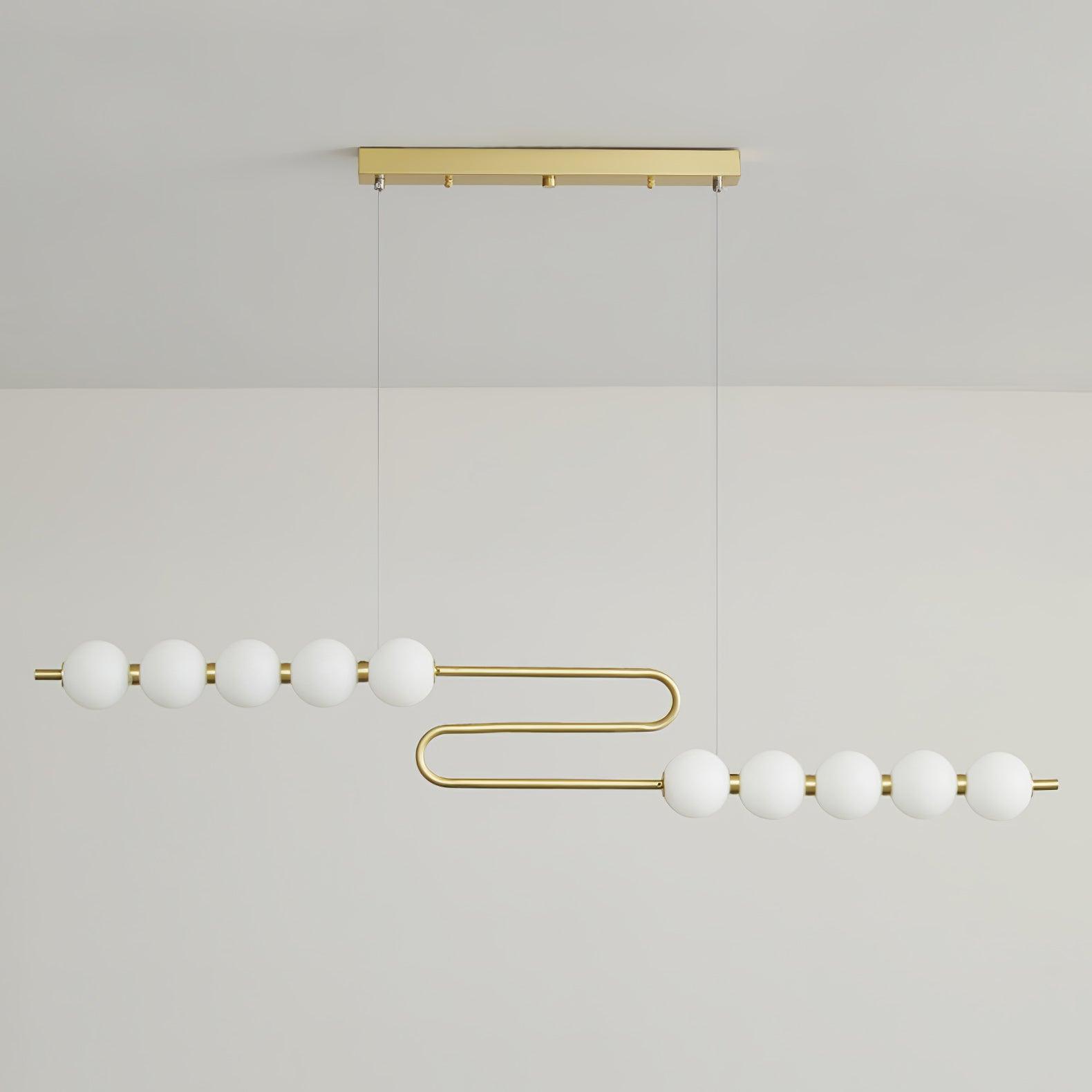Modern Brass Pearl Chain Pendant Lamp with White Acrylic Globe LED Ceiling Light