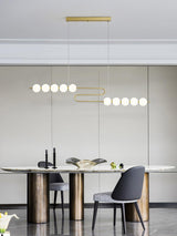 Modern Brass Pearl Chain Pendant Lamp with White Acrylic Globe LED Ceiling Light