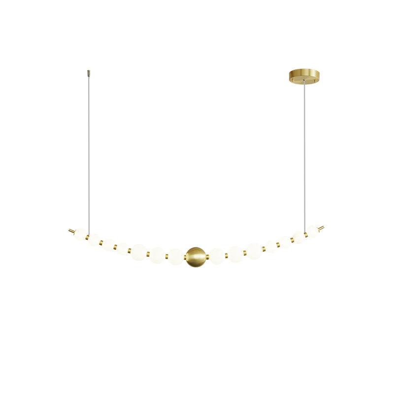 Modern Brass Pearl Chain Pendant Lamp with White Acrylic Globe LED Ceiling Light