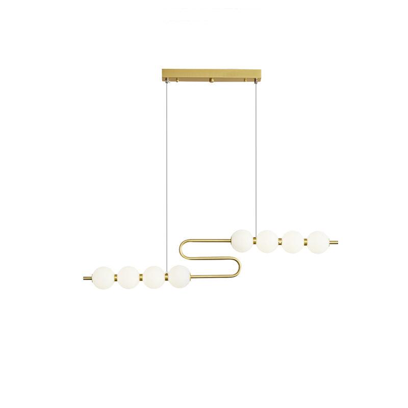 Modern Brass Pearl Chain Pendant Lamp with White Acrylic Globe LED Ceiling Light