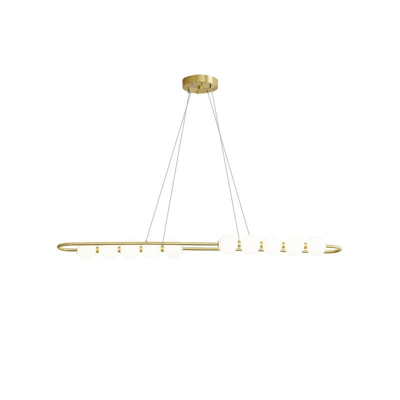 Modern Brass Pearl Chain Pendant Lamp with White Acrylic Globe LED Ceiling Light