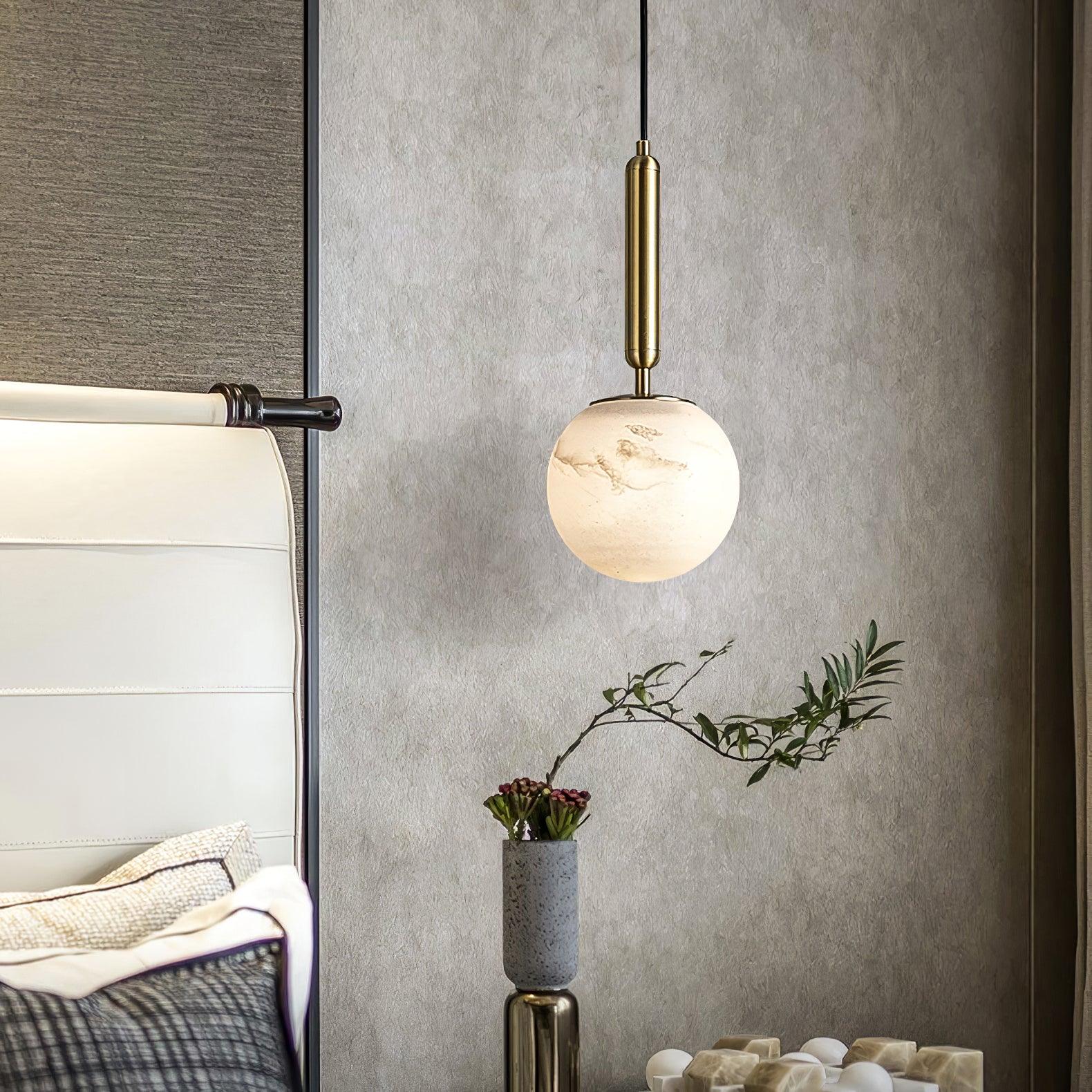 Modern Brass Pendant Light with White Alabaster Glass Globe Shade for Kitchen Island and Dining Room