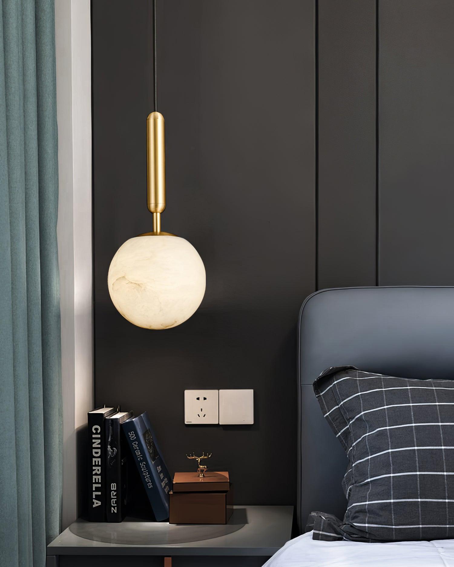 Modern Brass Pendant Light with White Alabaster Glass Globe Shade for Kitchen Island and Dining Room