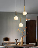 Modern Brass Pendant Light with White Alabaster Glass Globe Shade for Kitchen Island and Dining Room