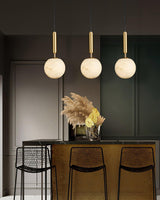 Modern Brass Pendant Light with White Alabaster Glass Globe Shade for Kitchen Island and Dining Room