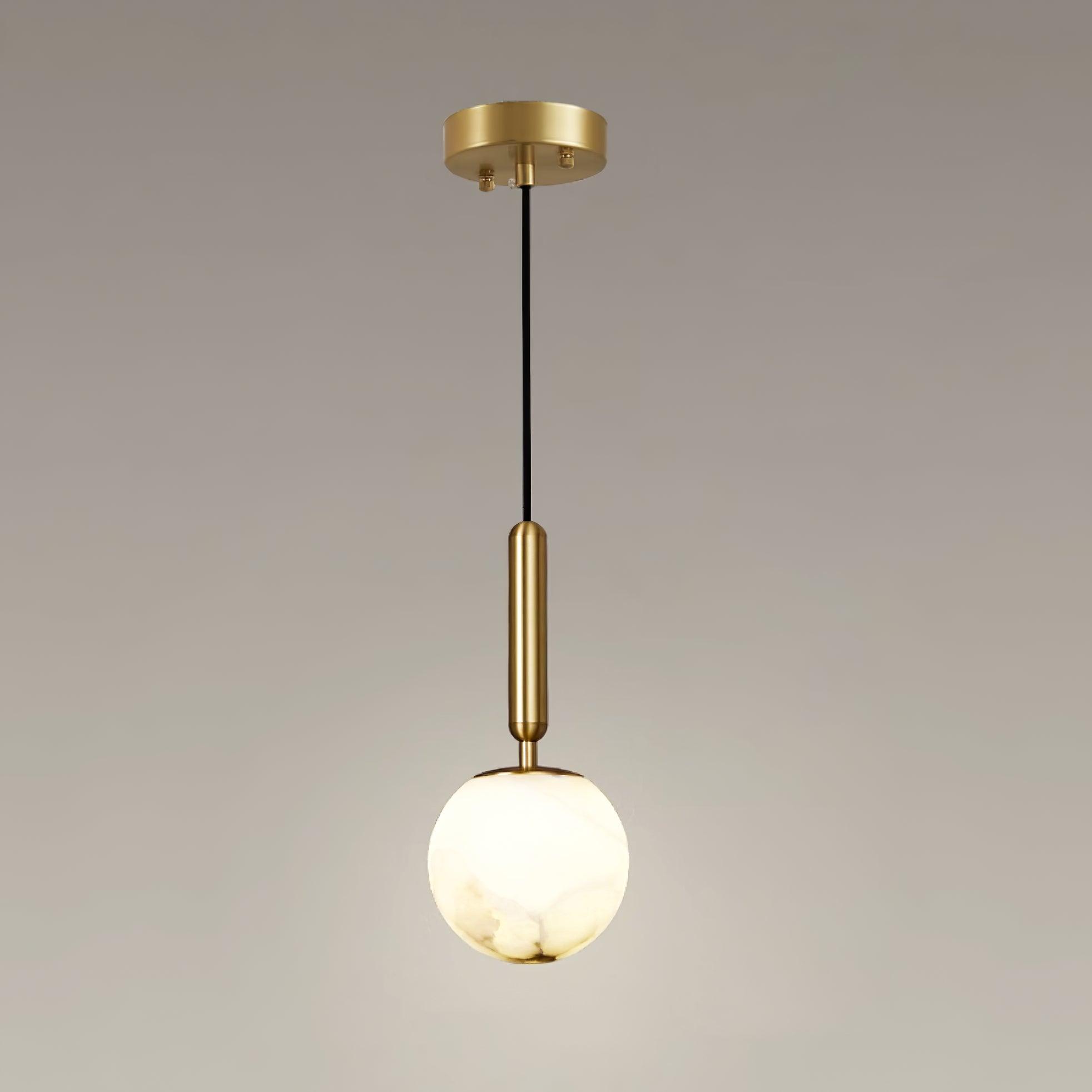 Modern Brass Pendant Light with White Alabaster Glass Globe Shade for Kitchen Island and Dining Room
