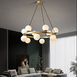 Modern Brass Ring Glass Globe Pendant Light Luxury Bubble Crown Chandelier for Dining Room