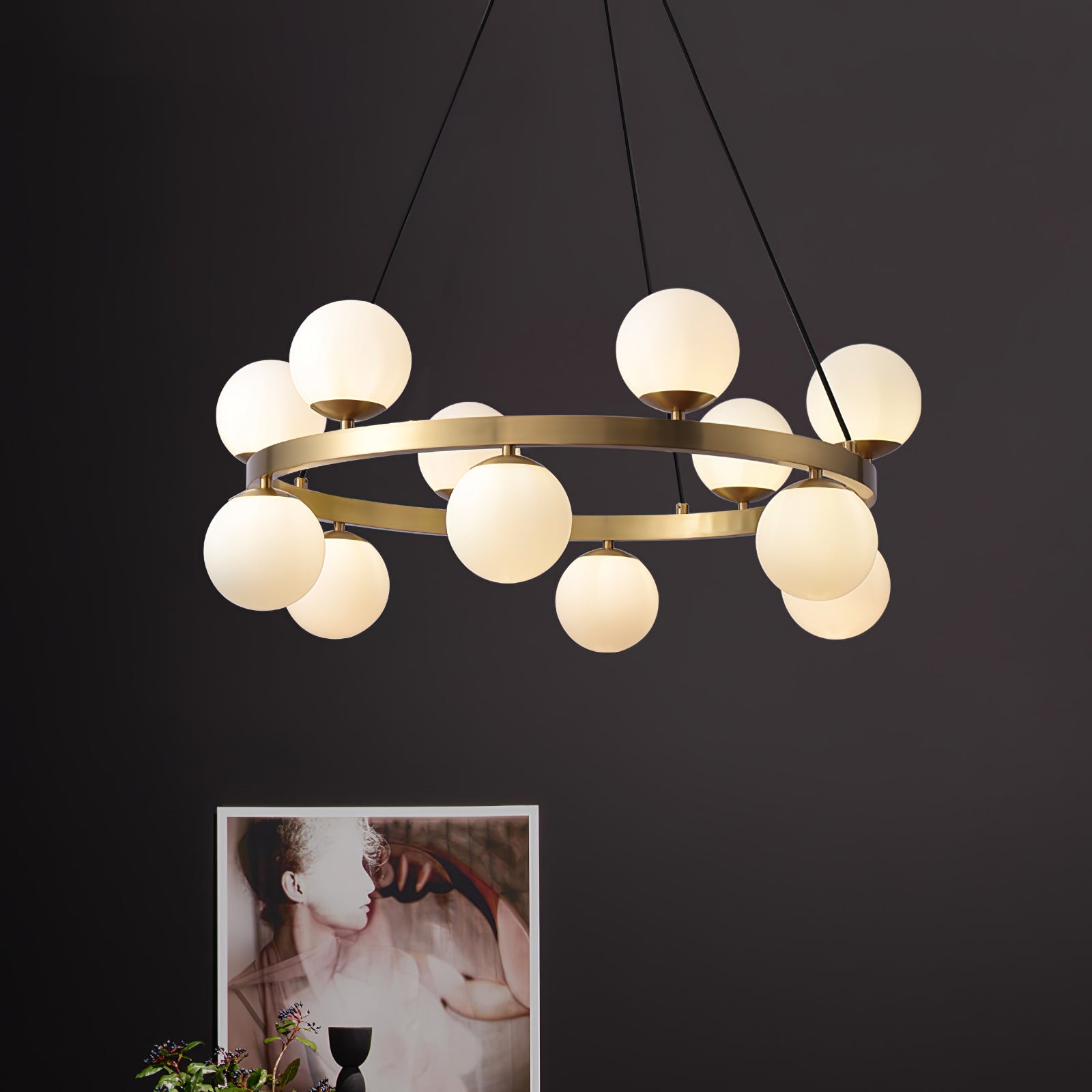 Modern Brass Ring Glass Globe Pendant Light Luxury Bubble Crown Chandelier for Dining Room