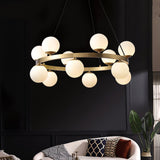 Modern Brass Ring Glass Globe Pendant Light Luxury Bubble Crown Chandelier for Dining Room