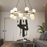 Modern Brass Ring Glass Globe Pendant Light Luxury Bubble Crown Chandelier for Dining Room