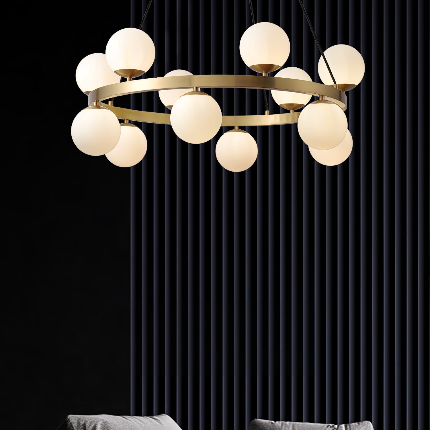 Modern Brass Ring Glass Globe Pendant Light Luxury Bubble Crown Chandelier for Dining Room