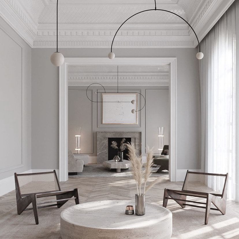 Modern Brass Rod Pendant Light with Spherical Mouth Blown Opal Glass Globe