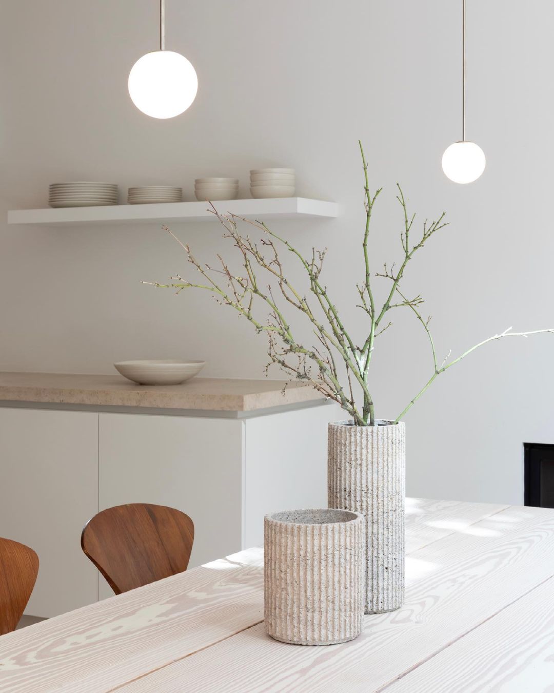 Modern Brass Rod Pendant Light with Spherical Mouth Blown Opal Glass Globe