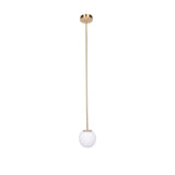 Modern Brass Rod Pendant Light with Spherical Mouth Blown Opal Glass Globe