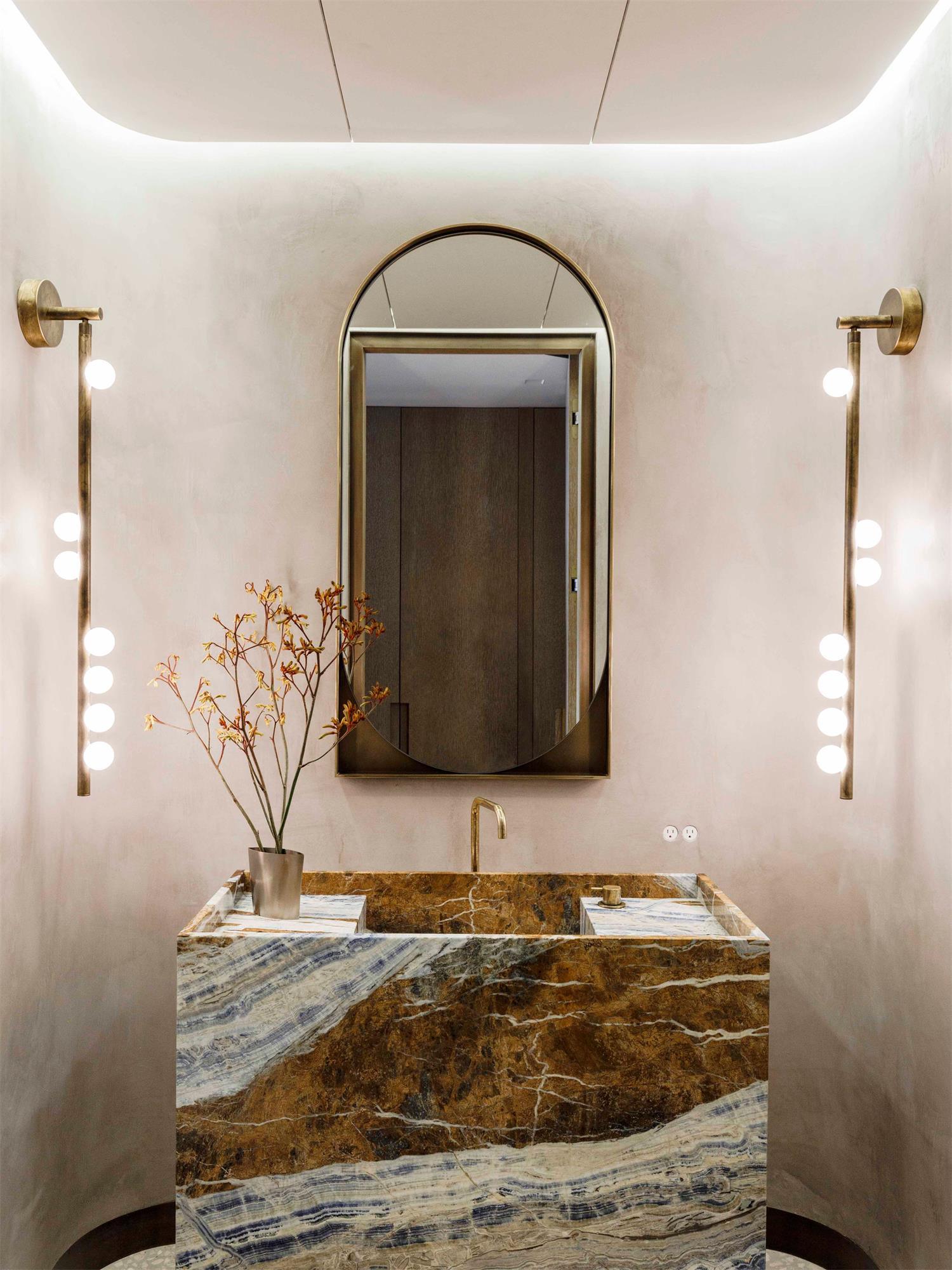 Modern Brass Wall Sconce with Blown Glass Droplets Vertical Tube LED Vanity Light