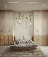 Modern Brass Wall Sconce with Blown Glass Droplets Vertical Tube LED Vanity Light