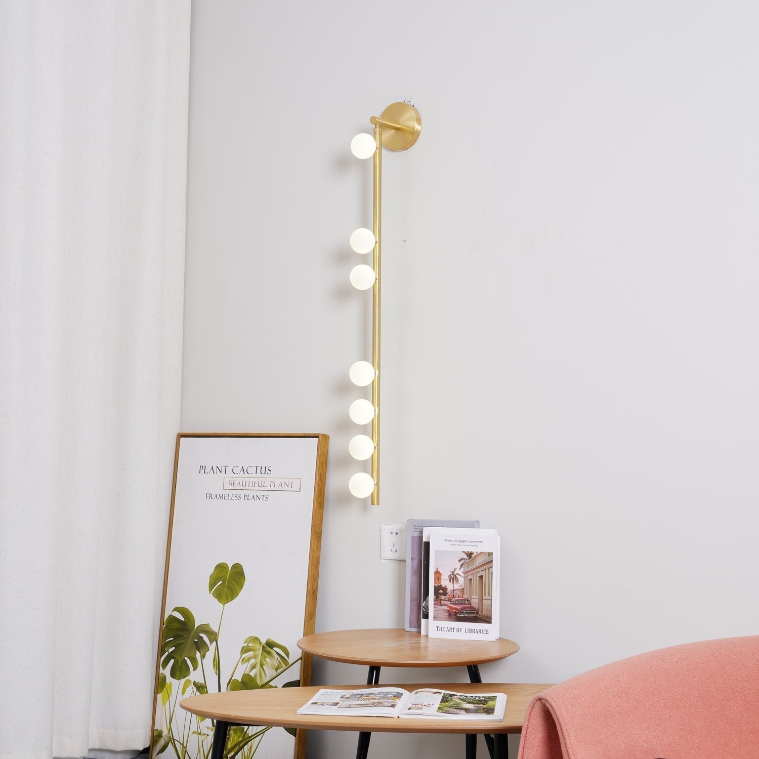 Modern Brass Wall Sconce with Blown Glass Droplets Vertical Tube LED Vanity Light