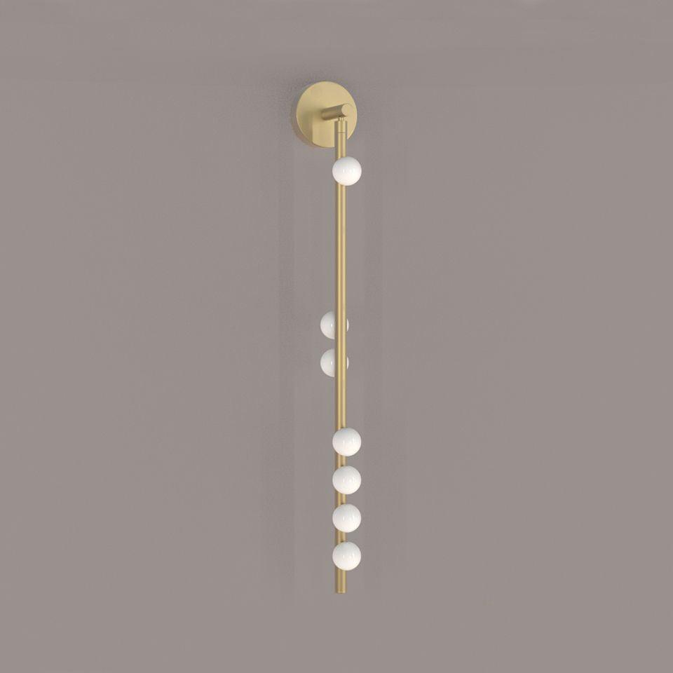 Modern Brass Wall Sconce with Blown Glass Droplets Vertical Tube LED Vanity Light