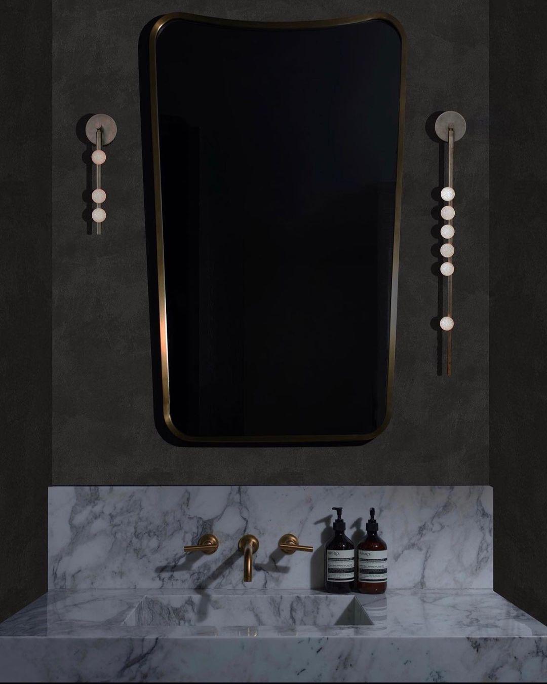 Modern Brass Wall Sconce with Blown Glass Droplets Vertical Tube LED Vanity Light