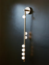 Modern Brass Wall Sconce with Blown Glass Droplets Vertical Tube LED Vanity Light