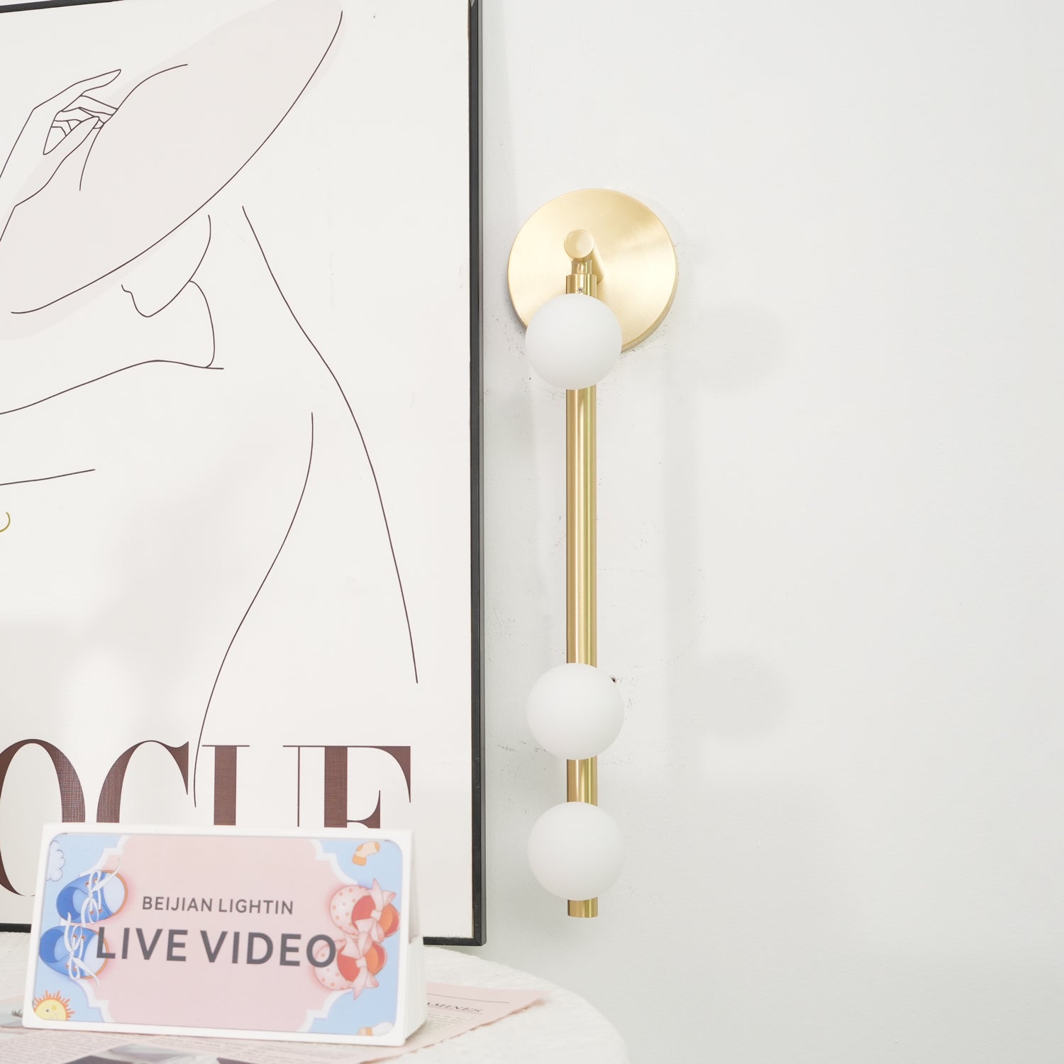 Modern Brass Wall Sconce with Blown Glass Droplets Vertical Tube LED Vanity Light