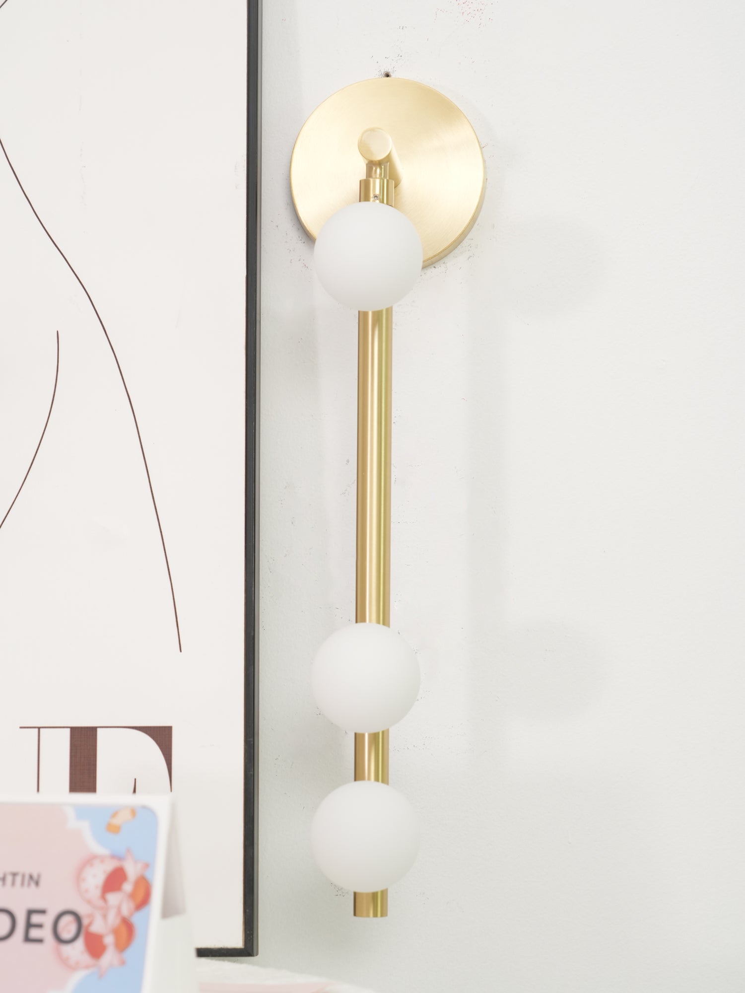 Modern Brass Wall Sconce with Blown Glass Droplets Vertical Tube LED Vanity Light