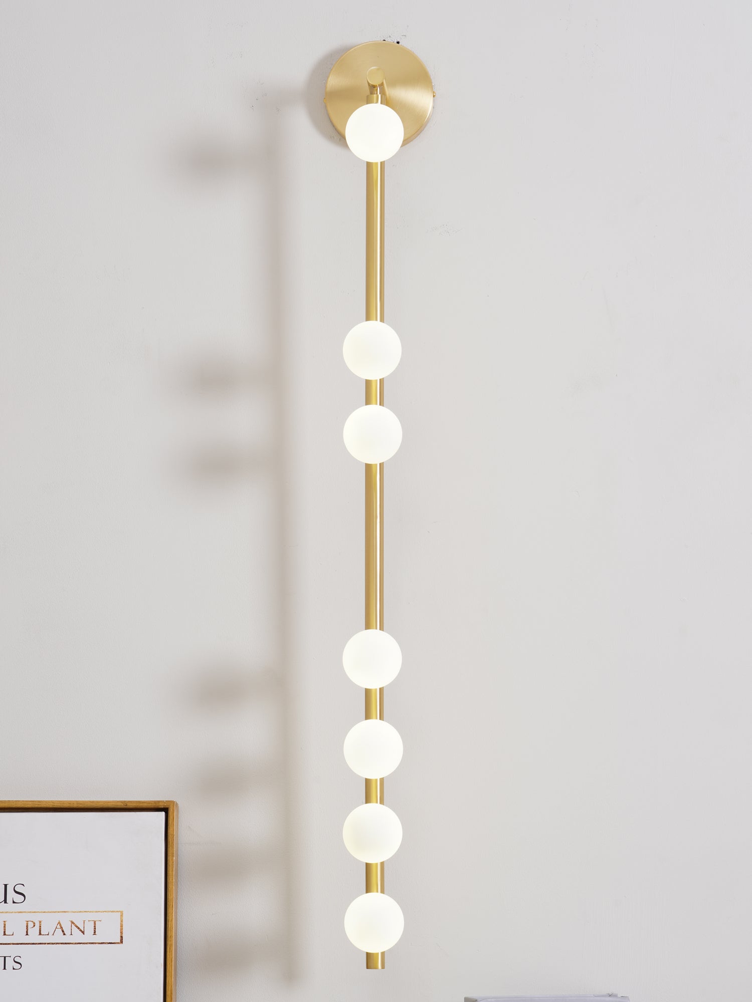 Modern Brass Wall Sconce with Blown Glass Droplets Vertical Tube LED Vanity Light
