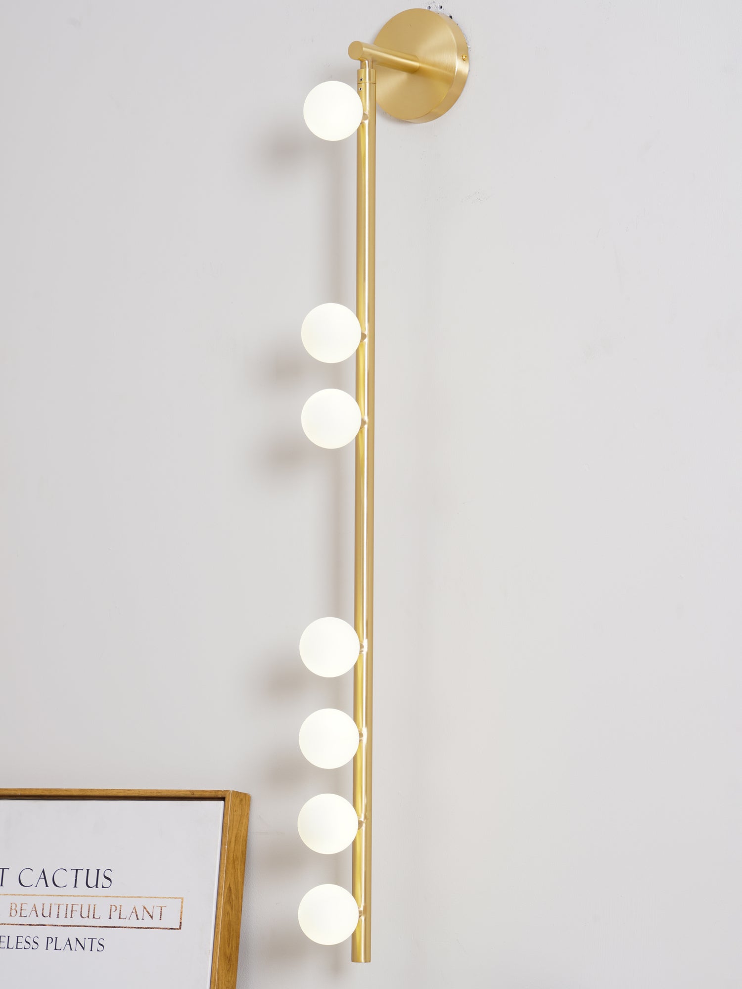 Modern Brass Wall Sconce with Blown Glass Droplets Vertical Tube LED Vanity Light