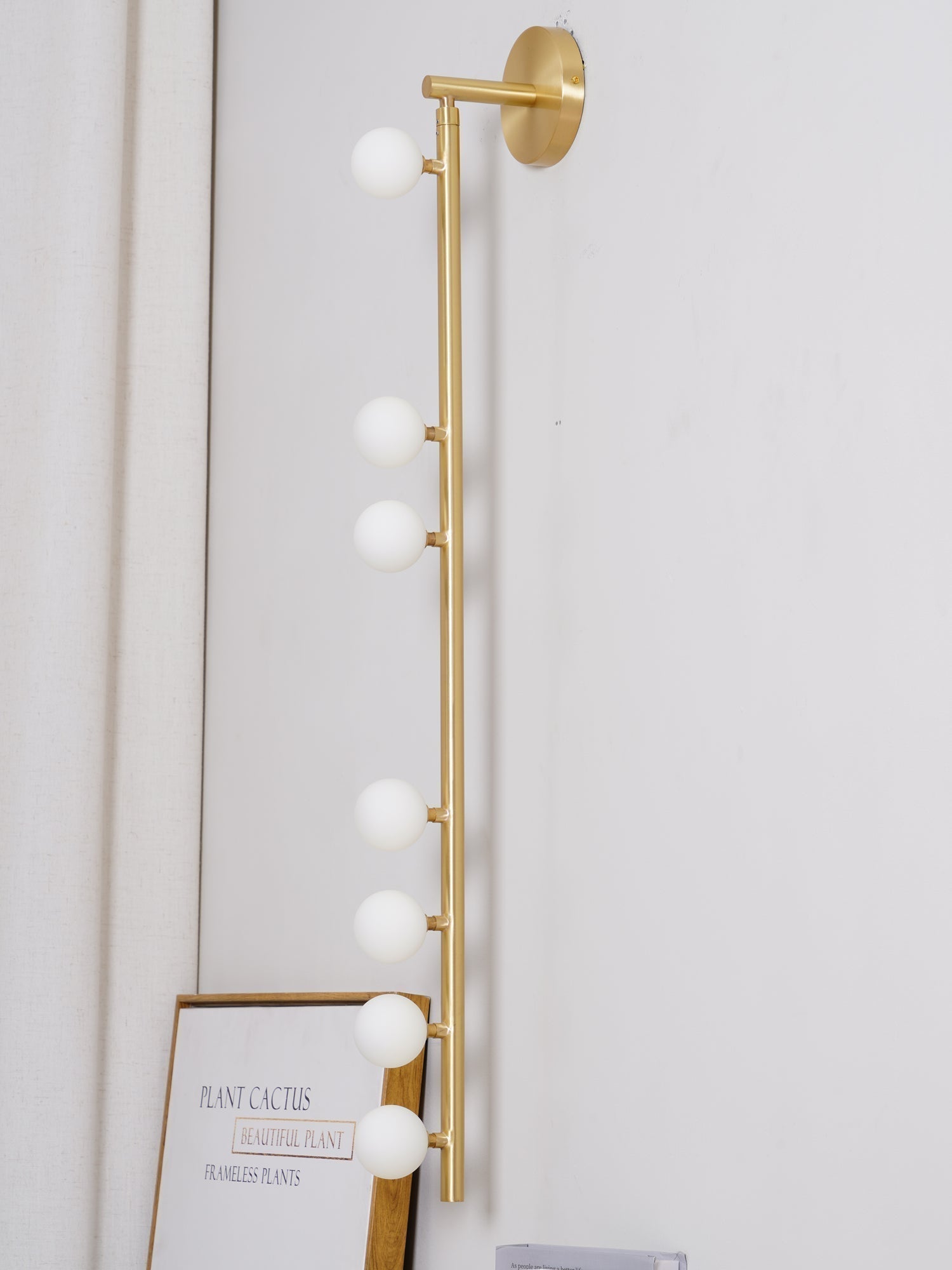Modern Brass Wall Sconce with Blown Glass Droplets Vertical Tube LED Vanity Light