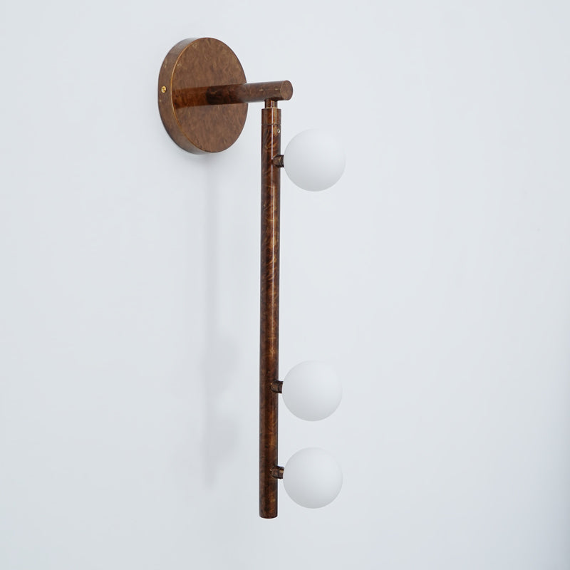 Modern Brass Wall Sconce with Blown Glass Droplets Vertical Tube LED Vanity Light