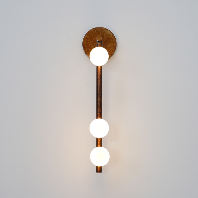 Modern Brass Wall Sconce with Blown Glass Droplets Vertical Tube LED Vanity Light